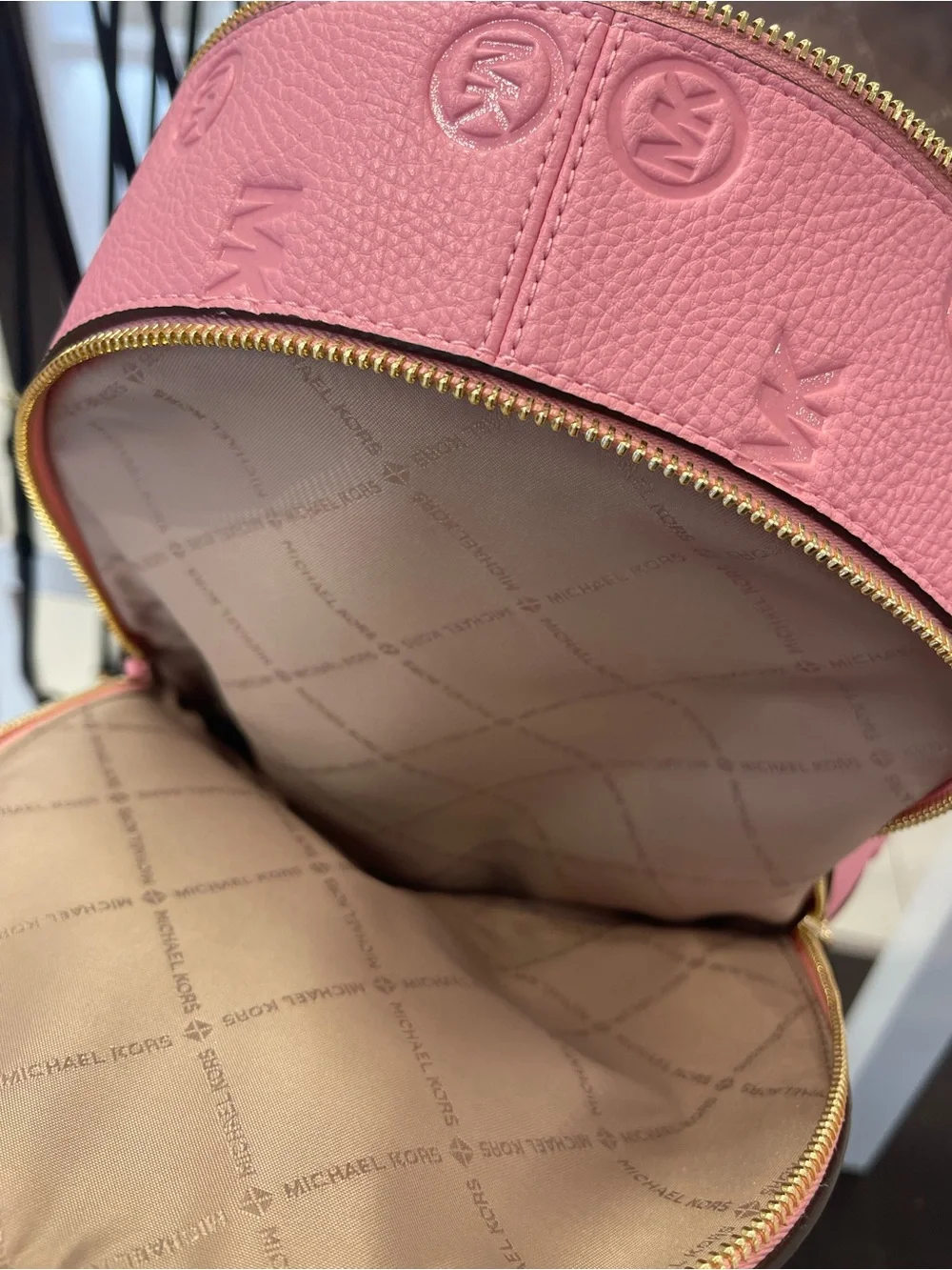 Michael Kors Rhea Medium Zip MK Logo Debossed Backpack Carnation NWT